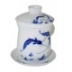 Mug à thé en porcelaine décoré de petits poissons sur la première face