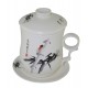 Mug à thé en porcelaine avec couvercle et infuseur décoré d'une cigale d'un côté du mug 310 ml