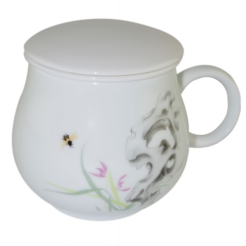 Mug infuseur en porcelaine chouette avec couvercle - infusions et thés