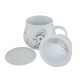 Mug à thé en porcelaine avec couvercle et infuseur 320 ml, set composé de 3 pièces